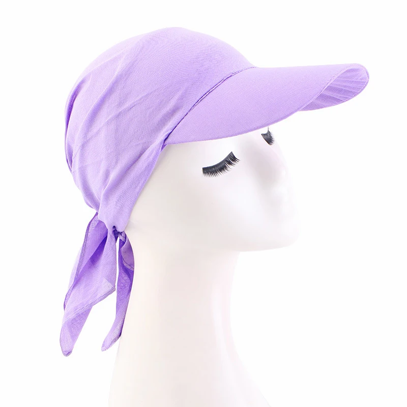 

Solid Color Women Brim Cap Sun Visor with Pre-Tied Turban Caps Head Scarf Hijab Muslim Adjustable Bandage Bandana Outdoor Hat