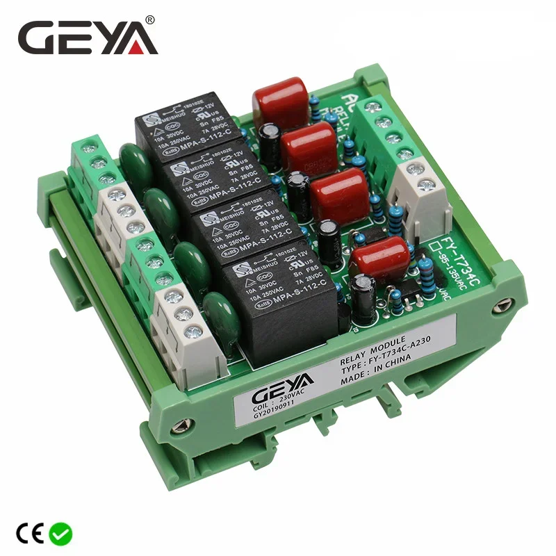 Geya-módulo de Relé de Interface Canais Spdt Din Rail Mount 12v 24v dc ac Plc 230vac 5vdc