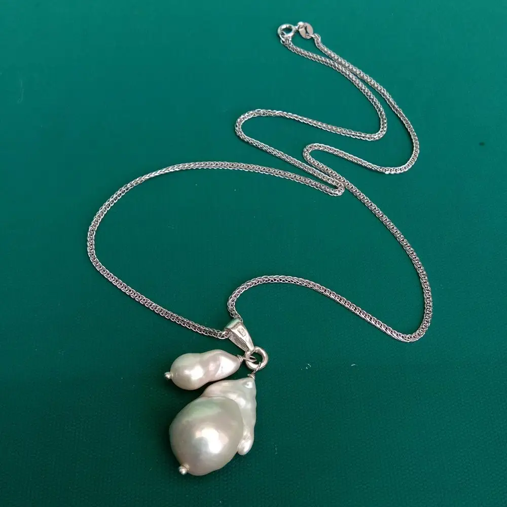 yygem 925 Sterling Silver Chain 16x23mm White Baroque Pearl Chain Necklace Delicate Jewelry For Women