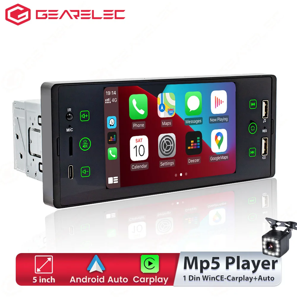 

Gearelec 1 Din Car Radio CarPlay Android-Auto 5 Inch MP5 Player Bluetooth Hands Free USB FM Receiver Audio System Head Unit