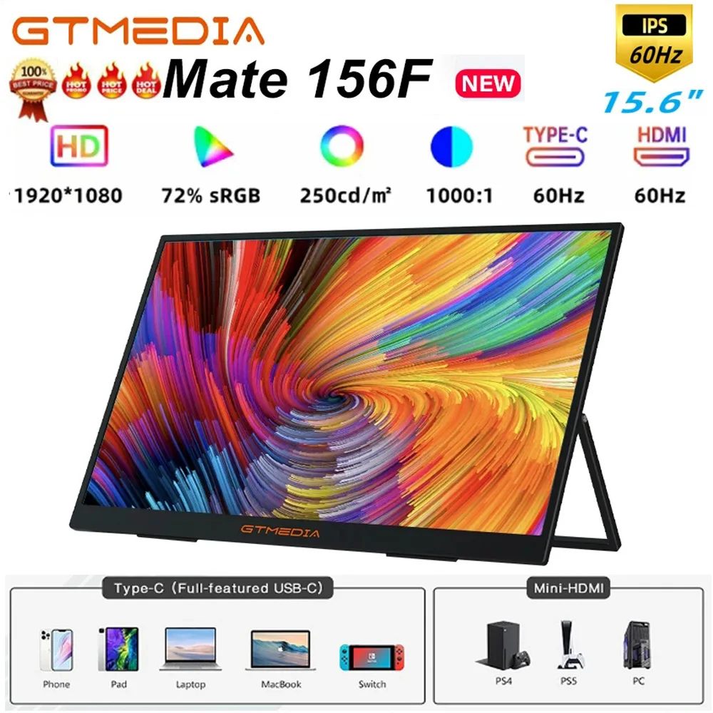 

[Подлинный] GTmedia Mate156F игровой портативный монитор 15,6 ''монитор портативный IPS FHD экран дисплея идеальный компаньон для ноутбука