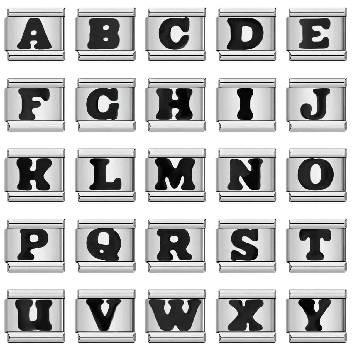 Elegant Glaze Black Italian Letter Charms Stainless Steel Bracelet for Women and Men Jewelry Making