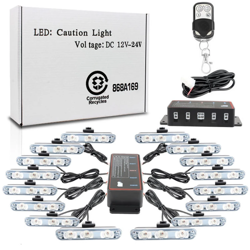 

1 Set 16*3 LED 12V Wireless Remote Control Strobe Light Led Car Flashing Light Front Grille Red And Blue Police Light