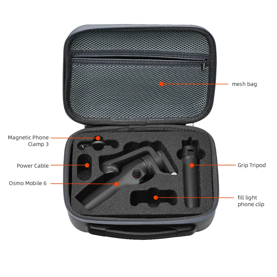 Ngaantyun Osmo Mobile 6 Case For DJI Osmo Mobile 6 Smartphone Gimbal Stabilizer Bag Accessories Magnetic Phone Clamp 3 Grip Tripod Cable Storage Pouch Portable Travel Hard Carrying Case - View #10