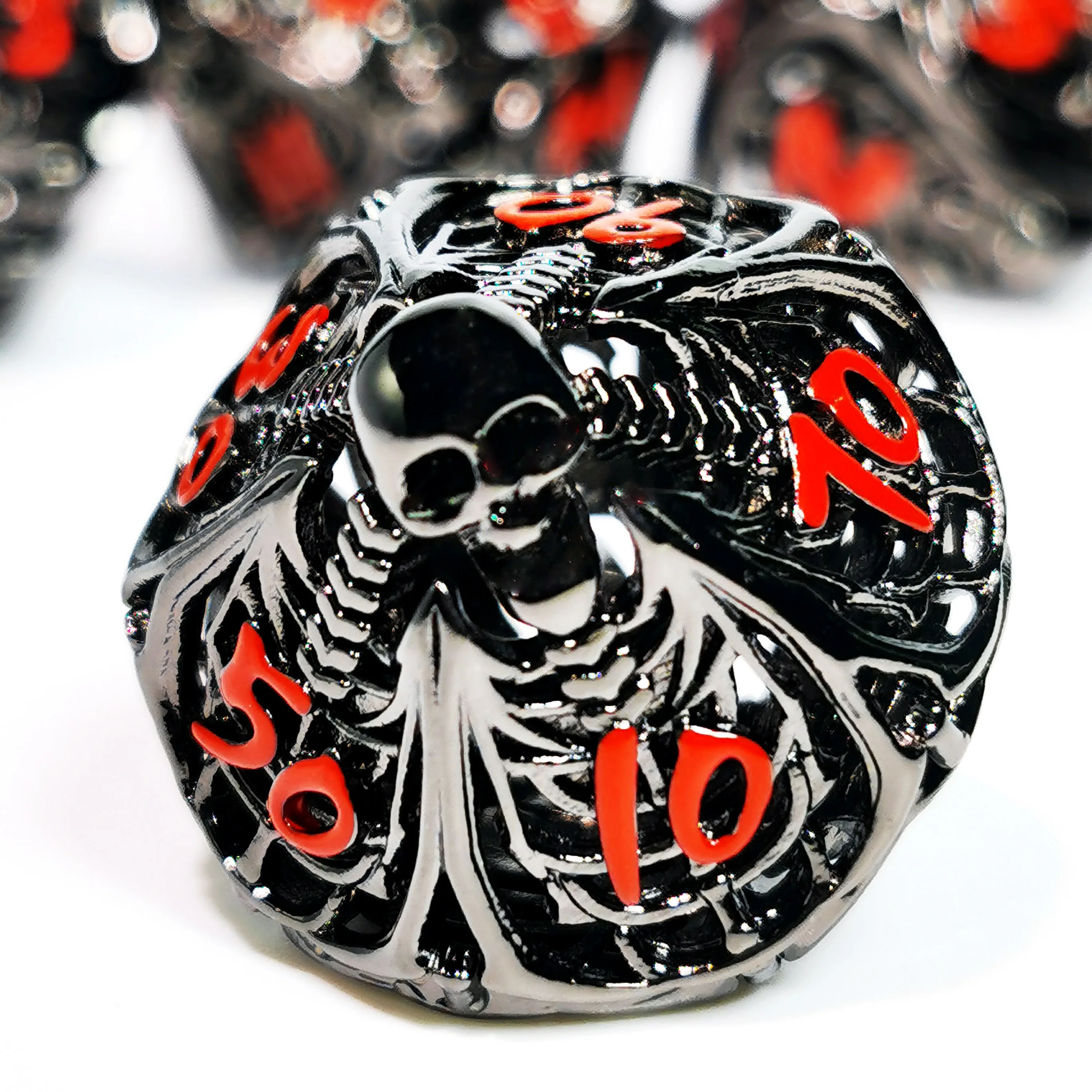 DnD Metal Dice Set - Hollow Skull Black Zinc Alloy 7pc Polyhedral Dice for Dungeons and Dragons RPG Games 5