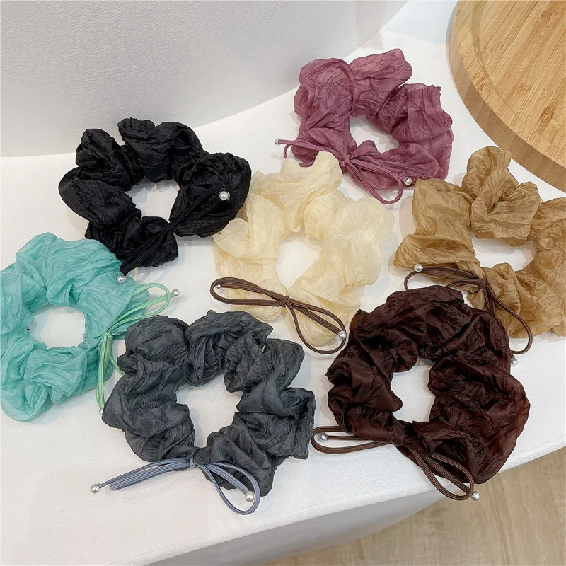 

Korean Hot Selling Fabric Solid Color Elastic Scrunchies Hair Band Bowknot Elastic Hair Band Hair Tie Hair Accessories Wholesale
