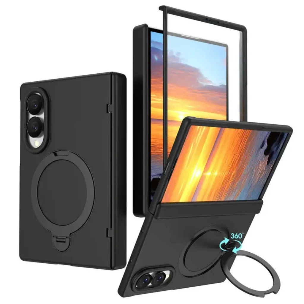 360° Rotating Magnetic Ring Holder Case with Front Tempered Film Cover