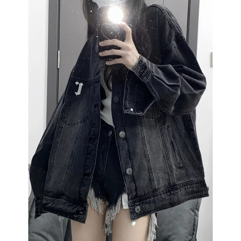 Deeptown Korean Streetwear Denim Jacket Hip Hop Oversized Fashion Vintage Aesthetic Women's Autumn Winter Jackets Sweatshirts