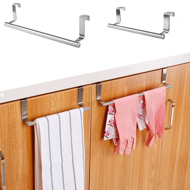 Porte d'armoire de cuisine, porte-serviettes en acier inoxydable, porte arrière, porte-serviettes suspendu, salle de bains, crochets pour serviettes sans poinçon, organisateur de maison 1
