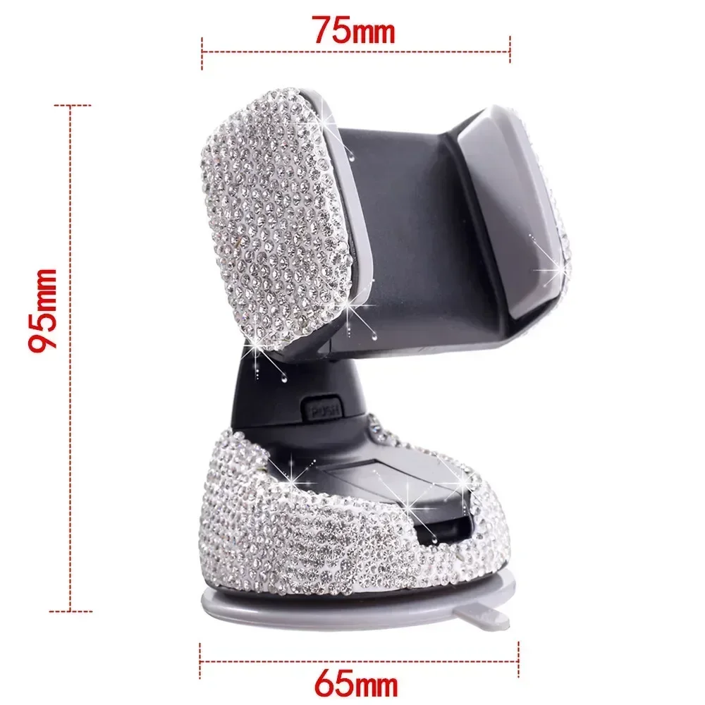 Luxury Car Phone Holder With Black Base And Pink And White Diamonds Elegant And Stylish Accessory Car Interior Accessories