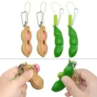 2pcs Squeeze Beans Keychain ADHD Soybean Fidget Toys Squishy Pea Pod Stress Toy Peanuts Keychain Gift for Kids Children Adult 1
