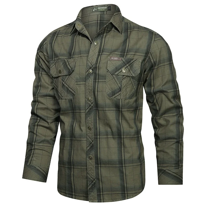 Outdoor Ventures Herenhemd, vrijetijdshemd met lange mouwen, ademend, sneldrogend, functioneel hemd, lente, zomer, uv-bescherming, sportshirt, Kaki, S