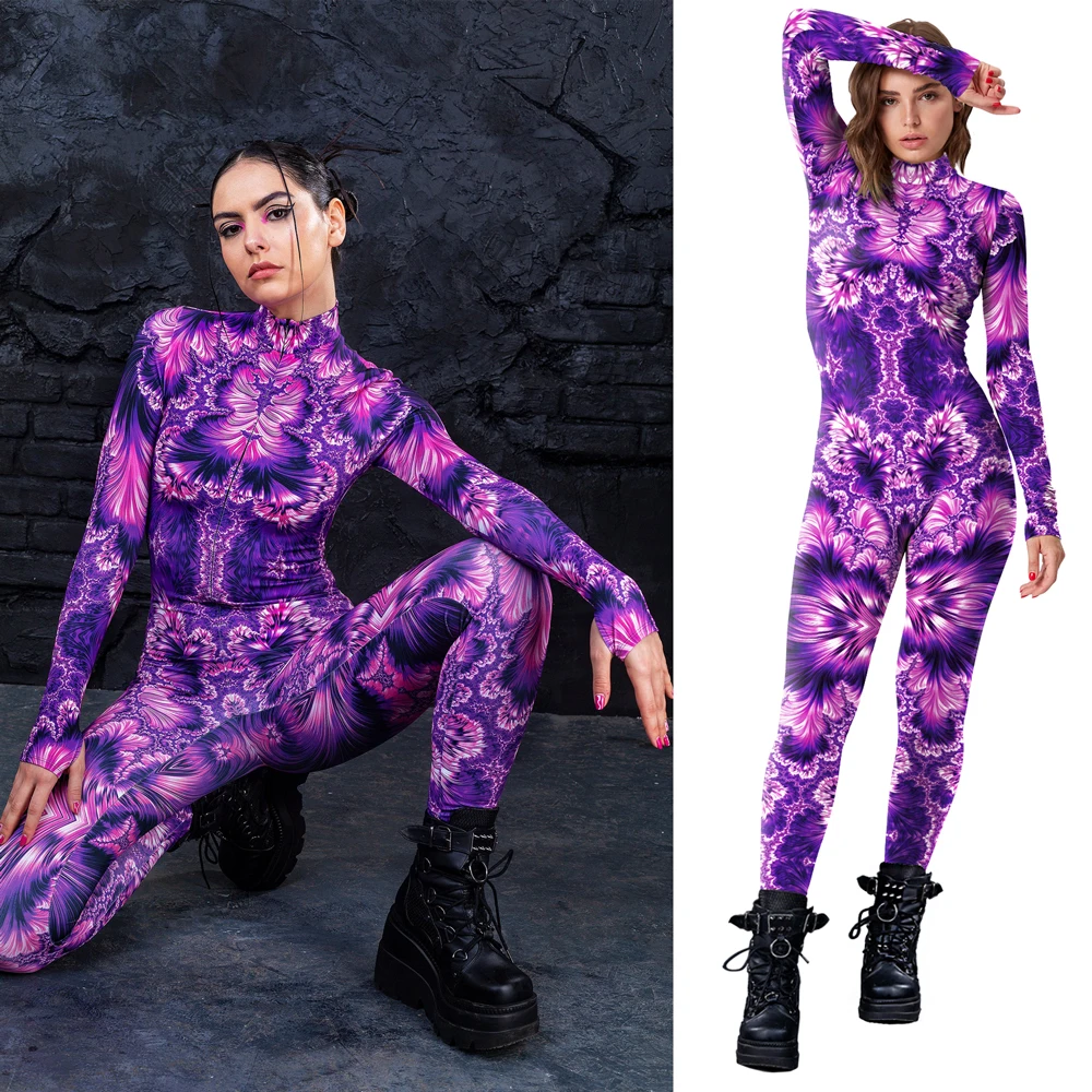 [You're My Secret] Multicolour Printing Holiday Women Jumpsuit Halloween Bodysuits Cosplay Costumes Role Playing Dress Up Outfit