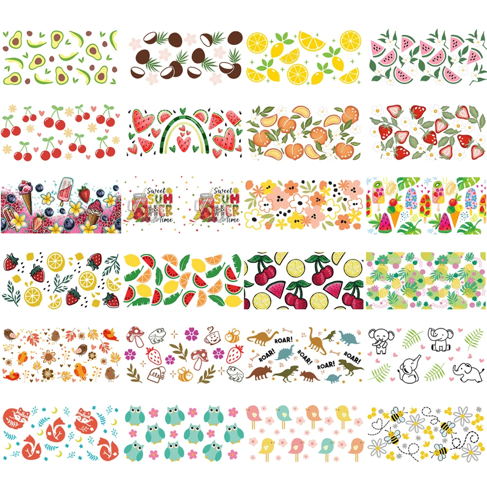 8Pcs Cartoon UV DTF Cup Transfer Stickers Waterproof Summer Series Glass Wrap Sticker Cute Transparent DIY Decor Sticker