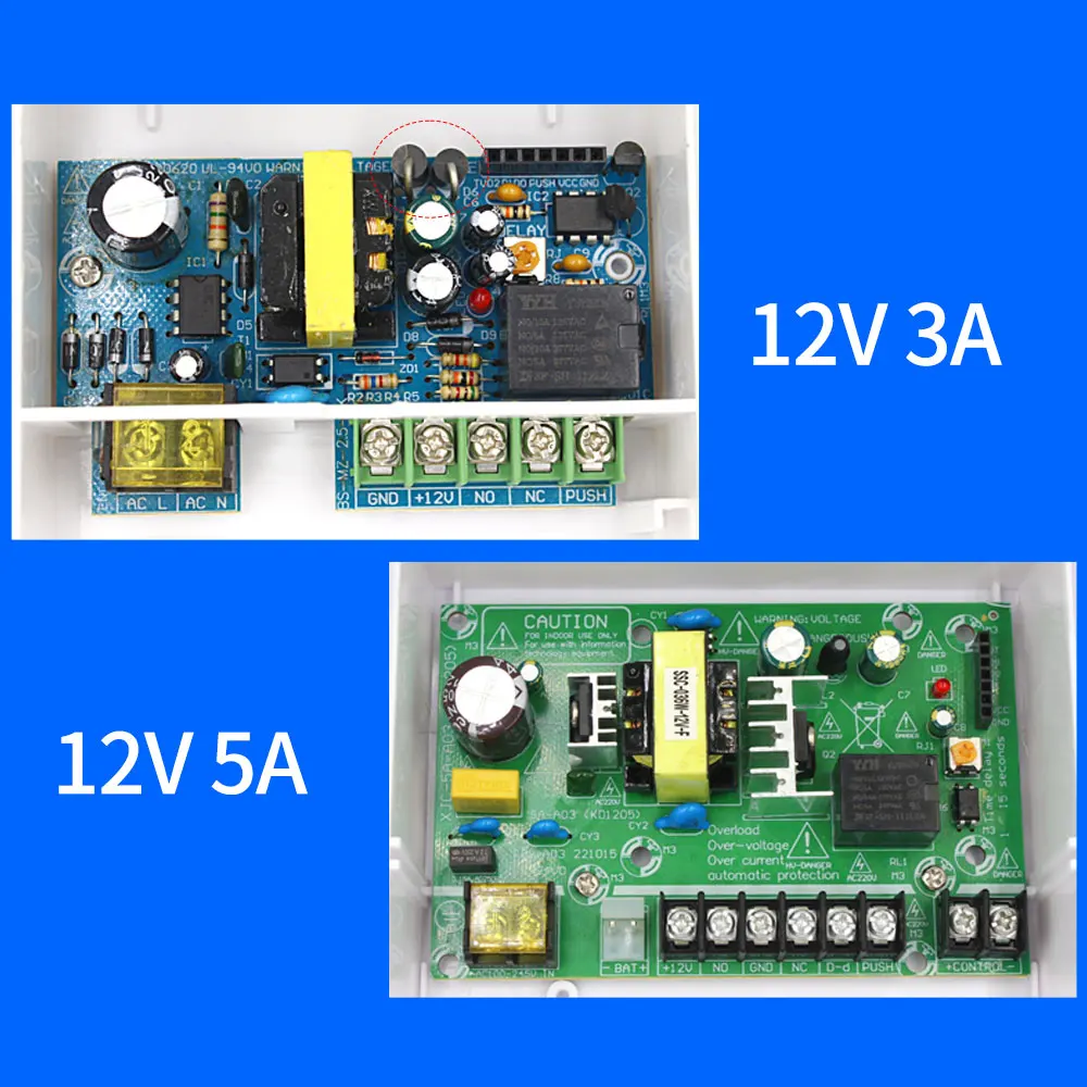 DC 12V 2A/3A/5A Power Supply w/ Backup Battery Interface RFID card Access Control System Power Supply AC 100~240V