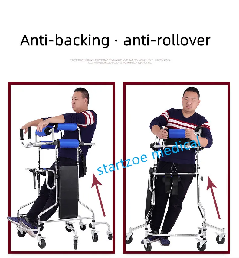Upright Rollator Walker Stand Up Walker with 8 Wheels Anti-tilt Wheels hemiplegia walker stand frame with seat 3