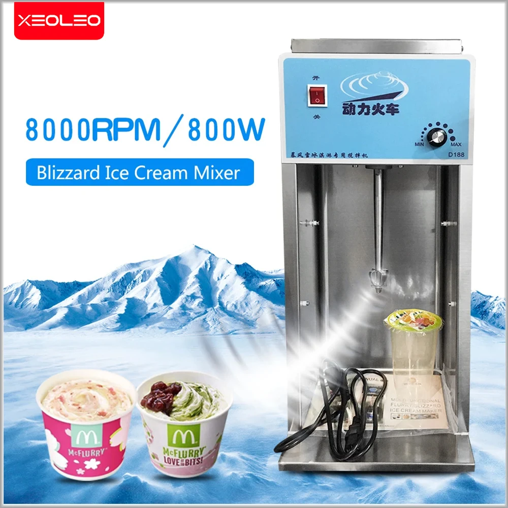 XEOLEO Blizzard Ice Cream Maker 800W Flurry Ice Cream Blender 8000rpm MC Flurry Ice Cream Mixer Stainless Steel Milkshaker