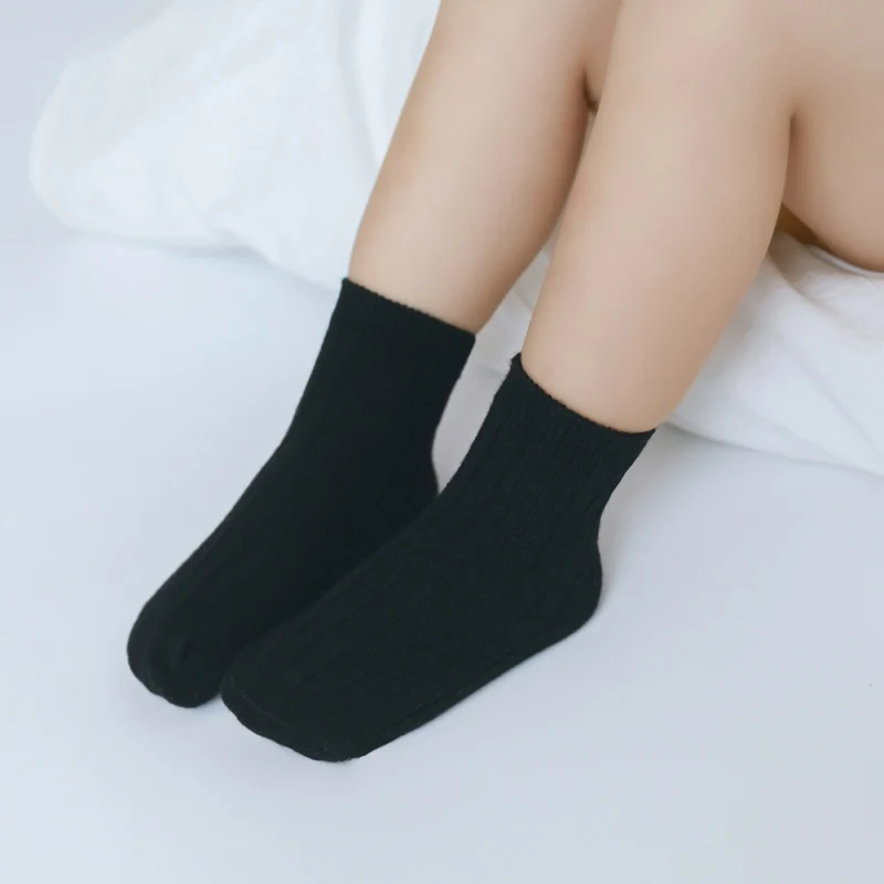 사계절 더블 니들 솔리드 컬러 제로 스레드 헤드 어린이 양말, 흡수성 통기성 코튼  양말