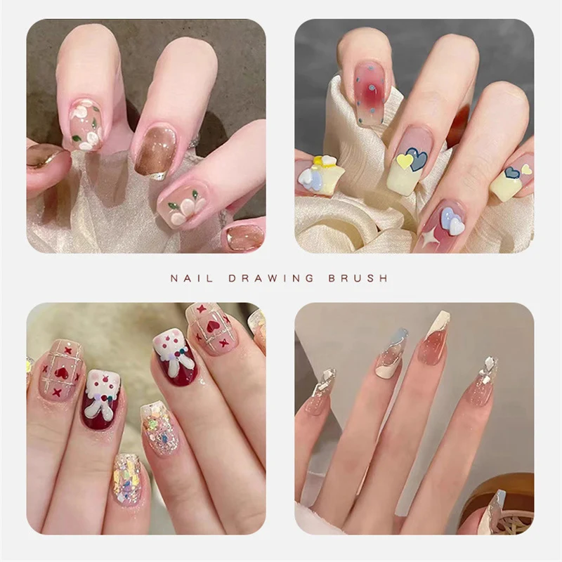 Kolinsky Nail Brush Art Painting 3D Acrylic Carving Gel Brushes Metal Pens Application Liner Drawing Pen Watercolor Nail Tools 6