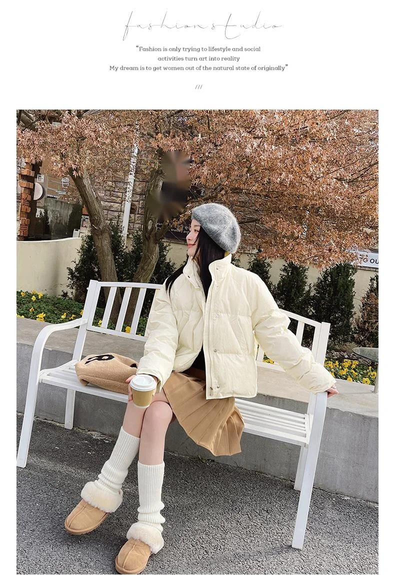 Sweet version with creamy small design, down and cotton jacket, simple solid color, winter casual_voghion.com