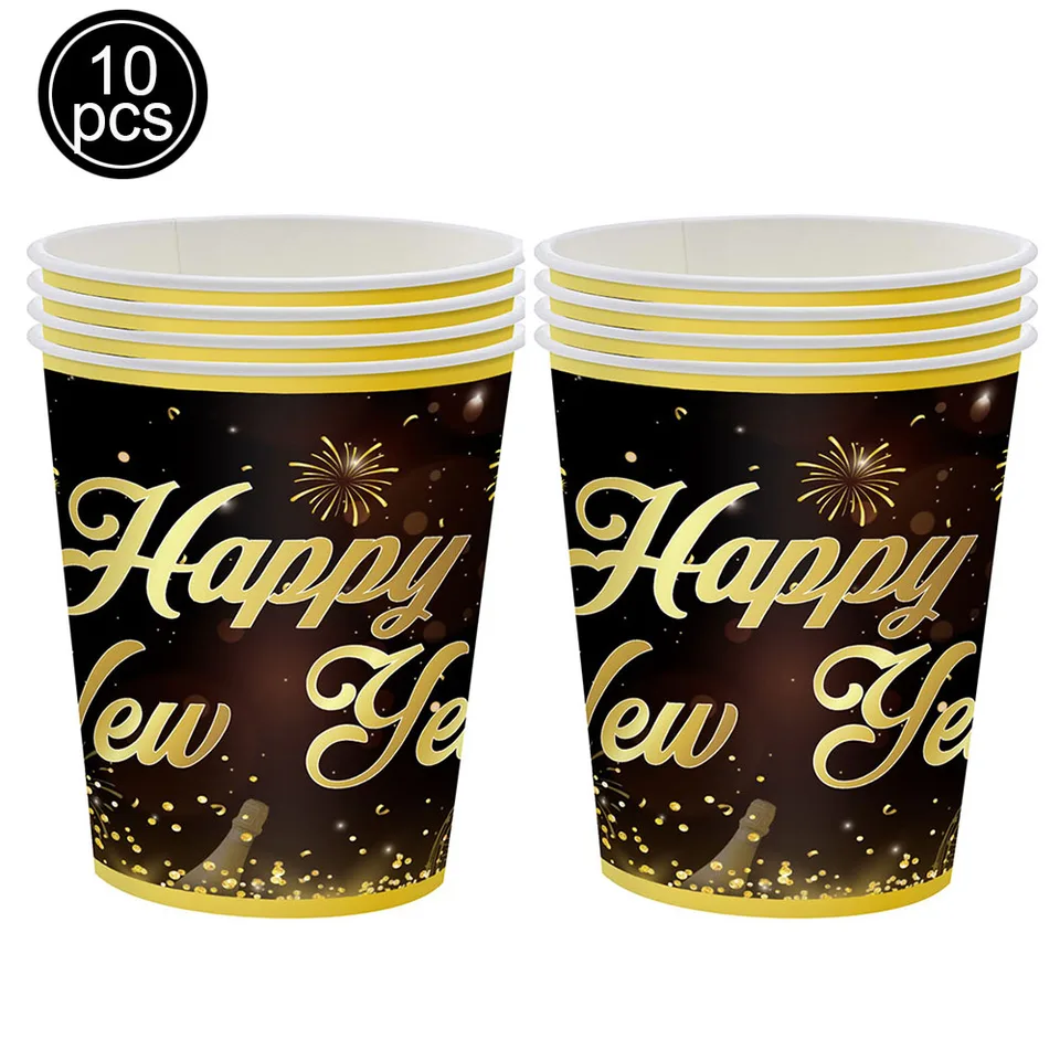 40 Tovaglioli Di Carta Per Capodanno, Nero E Oro Con Scritta Happy New Year. Eleganti E Resistenti Per Feste E Cenoni