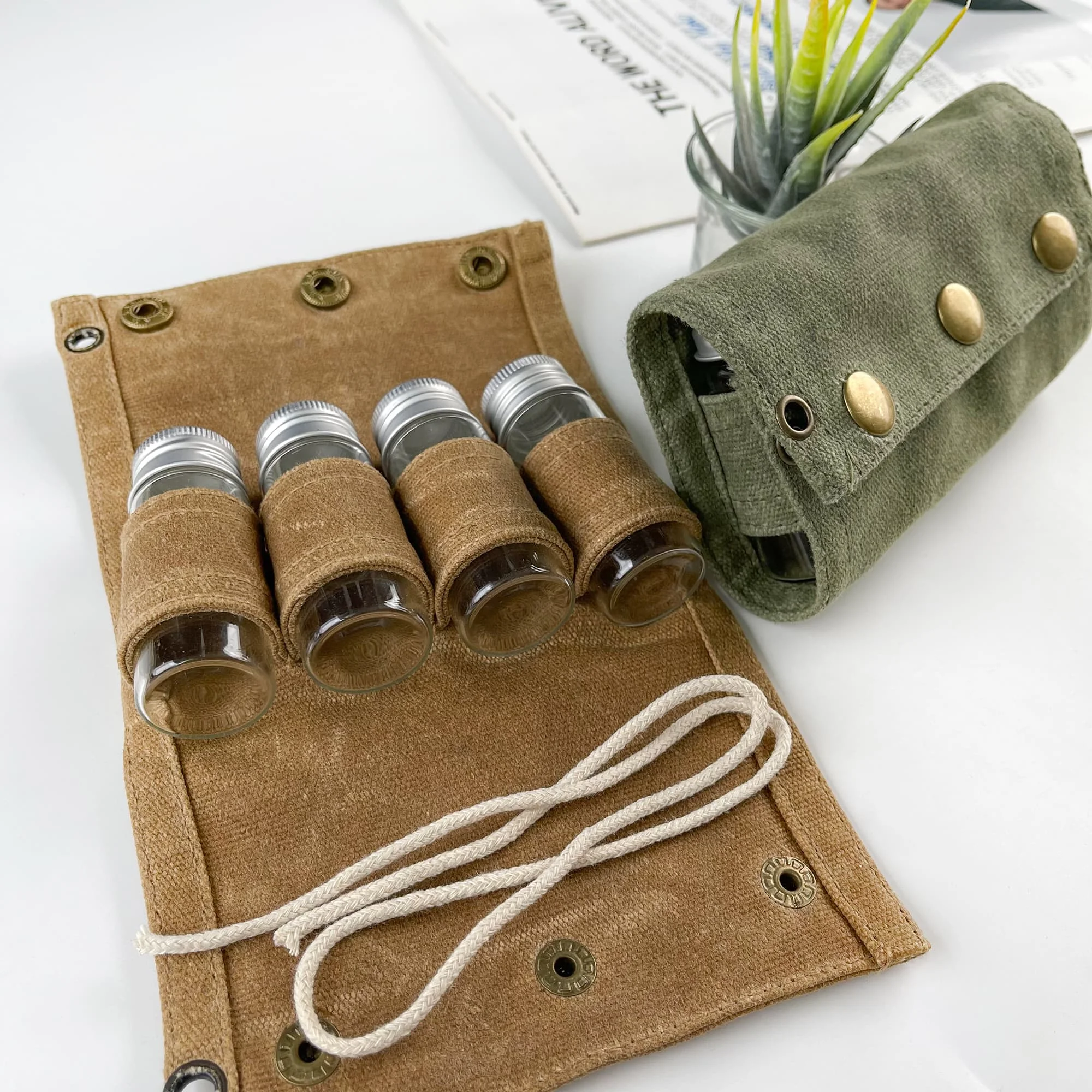 New Portable Foldableing Wax Canvas Waterproof Storage Bag Seasoning Bottle Set Camping Hiking Picnic Barbecue Seasoning Bag