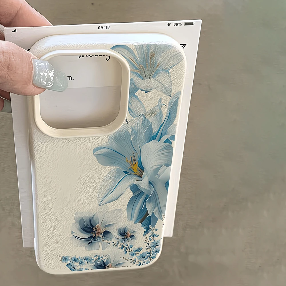 Elegant White and Blue Floral Soft Phone Case Cover