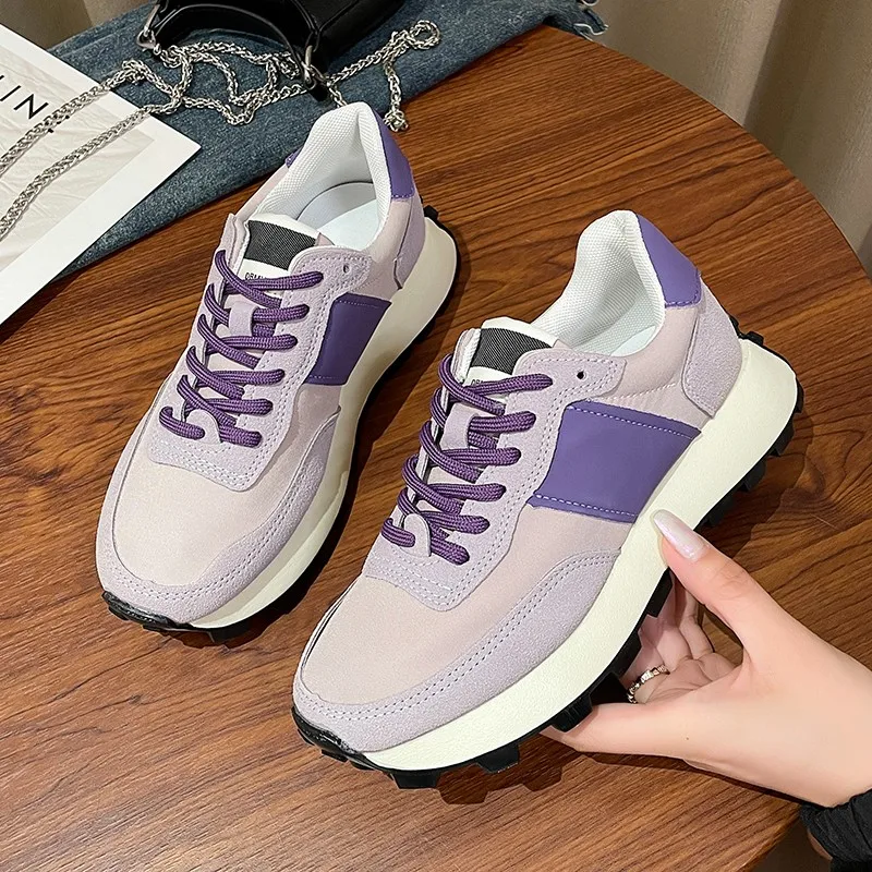 

2023 Women's Sports Shoes Breathable Running Casual Sports Shoes Fashion Platform Shoes Non-slip Lace Up Purple Women's Shoes