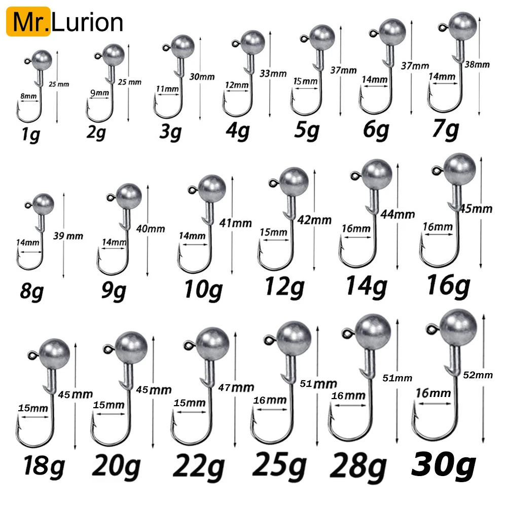 MrLurion têtes de jig 1g à 28g pour leurres souples, vers et appâts - Hameçons tranchants et durables