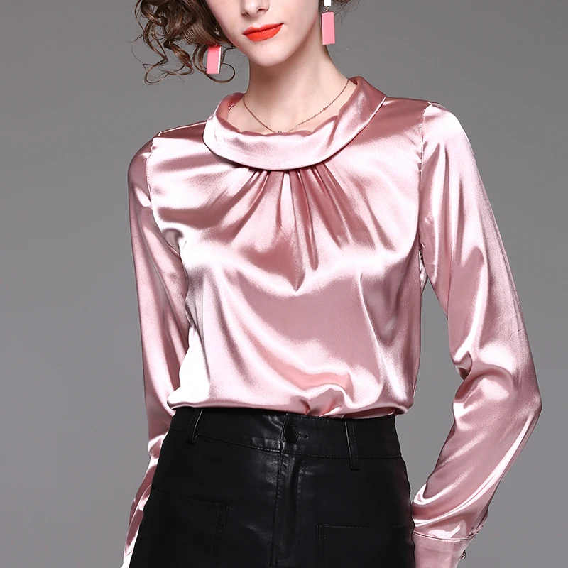 Chemisiers en satin de soie à manches longues pour femmes, taille slim, grandes tailles, chemisiers de bureau pour femmes, chemisiers en mousseline élégants, blusa feminina