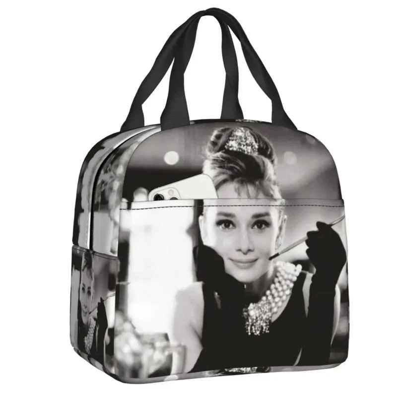 

Cute Audrey Hepburn Bag for Women Men Portable Thermal Cooler Insulated Lunch Box Picnic Travel Food Tote Bags