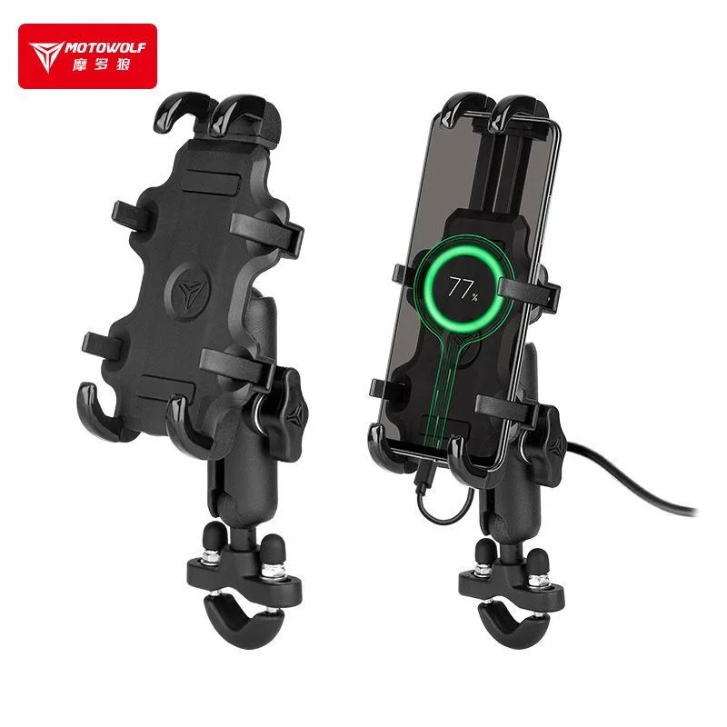 

Motowolf Universal Motorcycle Mobile Phone Holder USB Charging GPS Moto Handlebar Rearview Mirror Mount Bracket for Cellphones