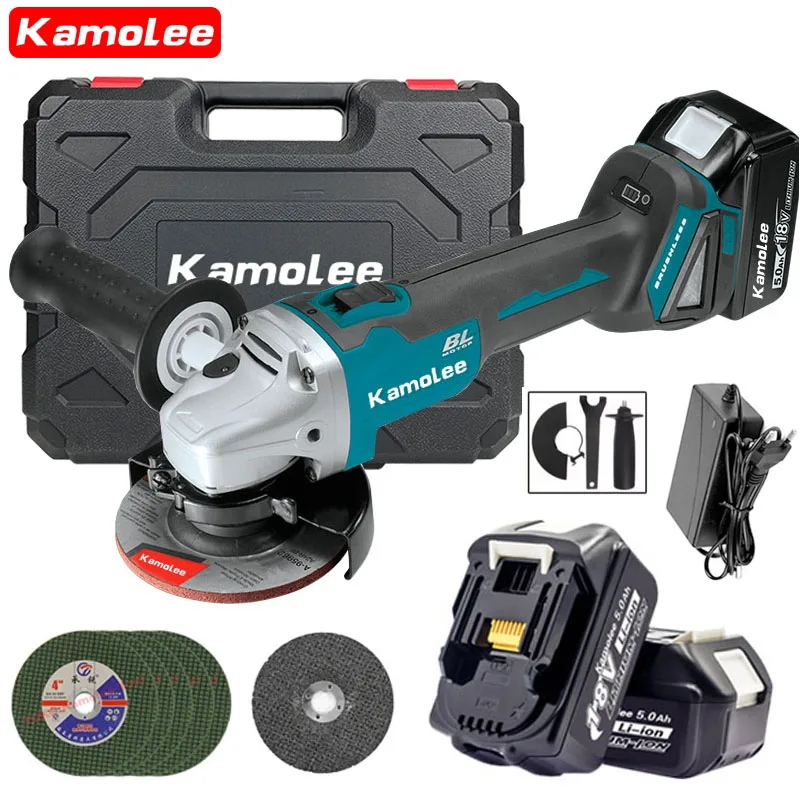 Kamolee M14 100mm/125mm 4/5 Inch 18500Rpm Brushless Cordless Angle Grinder 4 Speed Cutting Compatible For Makita 18V Battery hoprio 9 inch 220v 2600w high efficiency brushless angle grinder wholesale