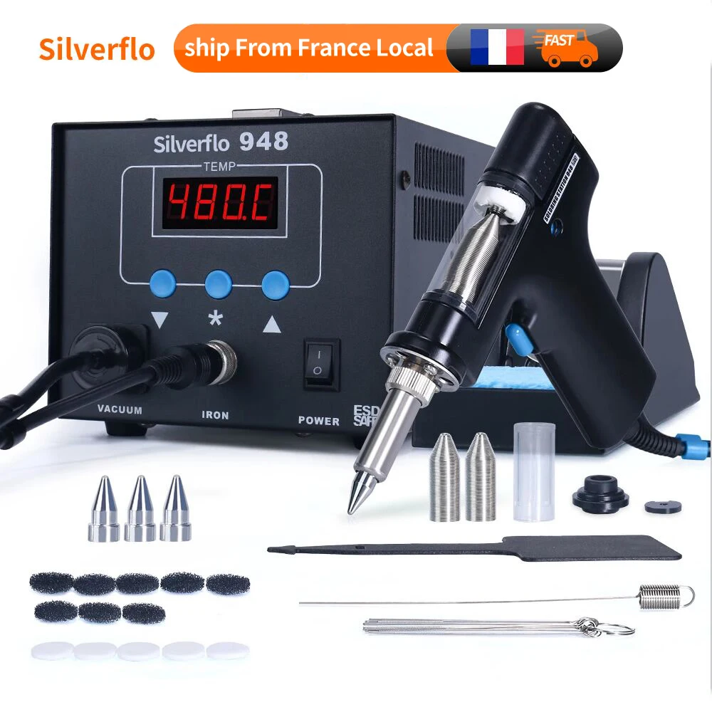 Desoldering Station Silverflo 948 Desoldering Station 90W Suction Tin Gun Electric Vacuum Solder Sucker Gun IC Chips In-Line Pins Repair
