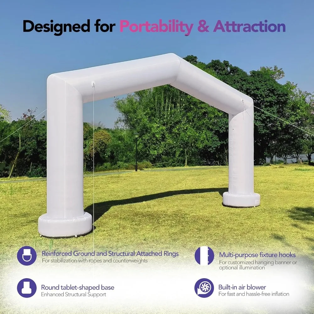 20Ft Gable Inflatable Arch with Built-in Blower - White, Archway Recommended for Races, Marathons, Organized Events, Carnivals,