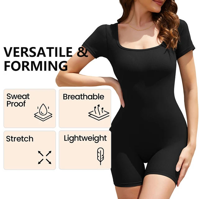 Women Yoga Rompers Workout Ribbed Short Sleeve Sport Push Up