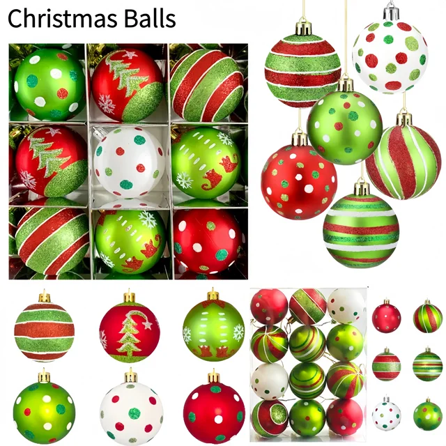 9/12PCS 6cm Painted Christmas Ball Sequin Shatterproof Xmas Ornaments Home Party Decorations Christmas Tree Hanging Ornament Set 1