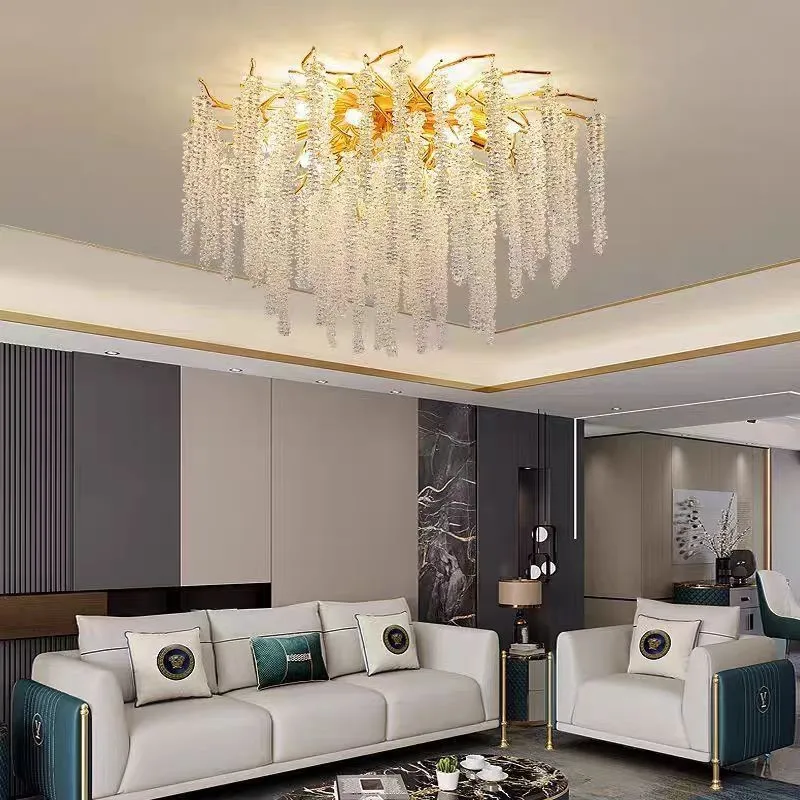 Chrome Round Crystal Led Ceiling Chandelier Light For Bedroom Living Room Dining Kitchen