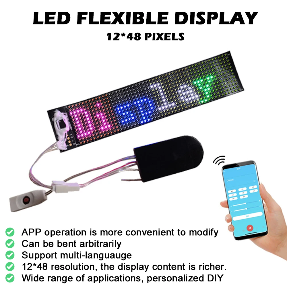 Bluetooth LED Name Badge DIY Programmable Scrolling Message Board  Multi-language Mini LED Tag Pattern Display for Party Meeting