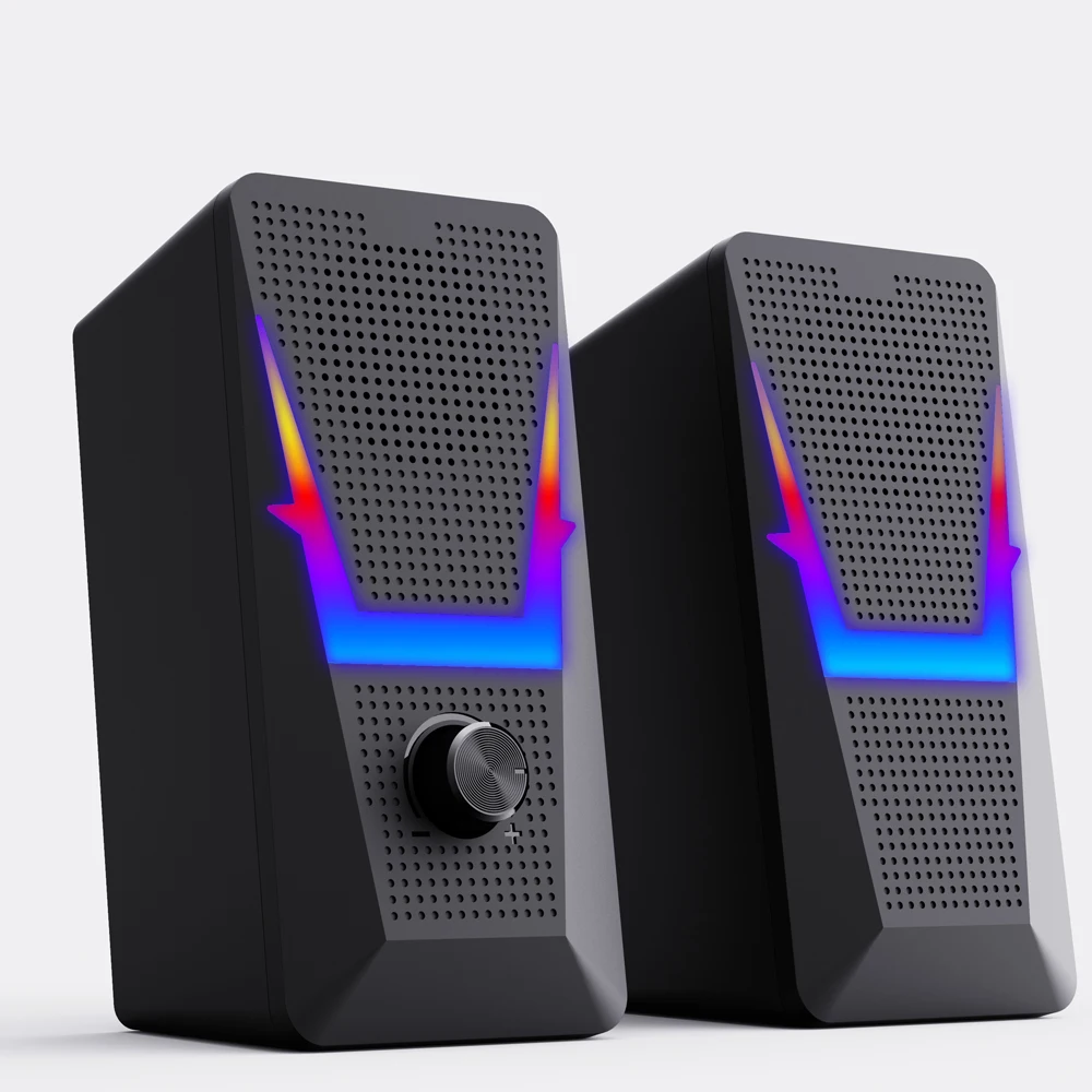 2.0 스피커 RGB 라이트 서브 우퍼 사운드 박스, PC 게이머, 컴퓨터, TV, 전화, 노트북용 미니 휴대용 스피커