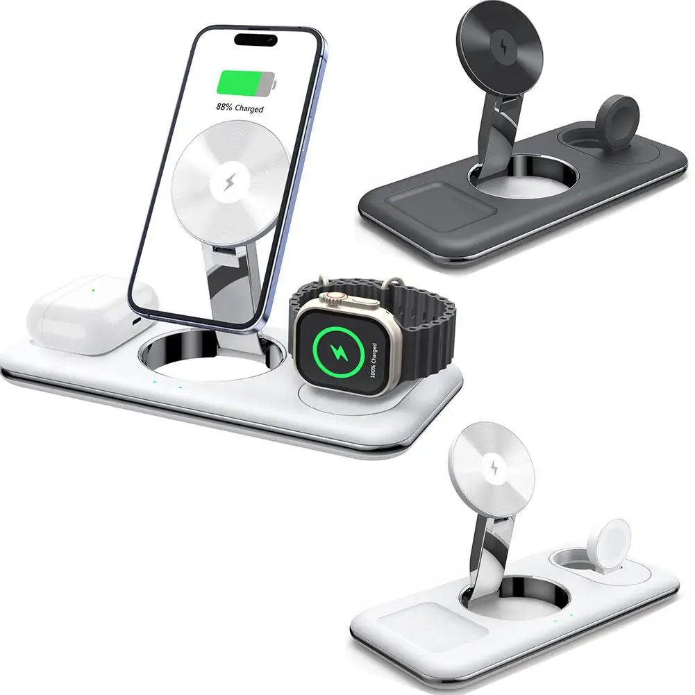 

Зарядное устройство 3 в 1 для IPhone 13 14 12 Pro IWatch AirPods, магнитная Беспроводная зарядная док-станция, складная 15 Вт Быстрая зарядка Cha X7F5