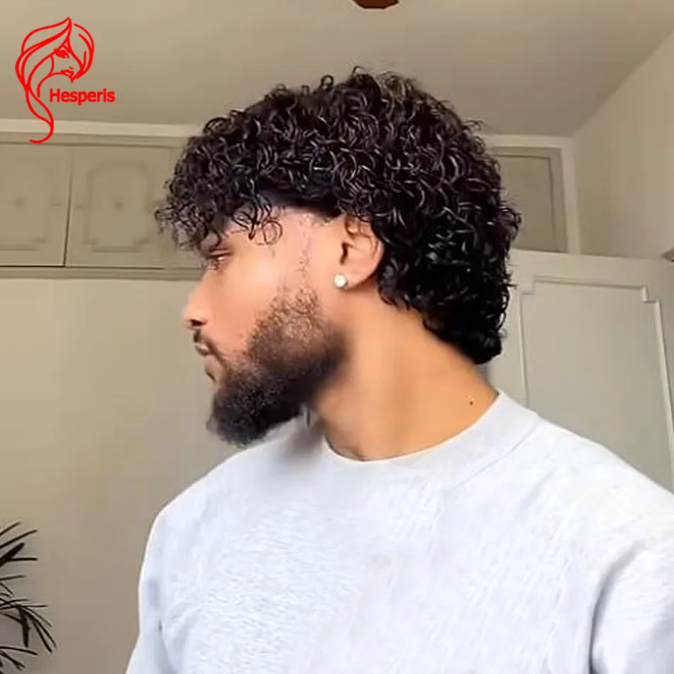 Hesperis Men Wig Full Lace Human Hair Short Cut Pixie Wig For Men Curly Full Lace Human Hair Brazilian Remy Free Part