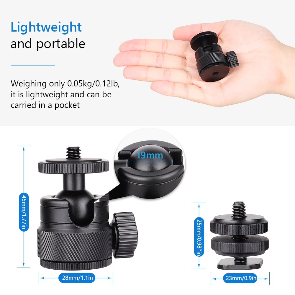ARTCISE Low Profile Double-U CNC Aluminum Small Ballhead TH01 with 1/4" Hotshoe for Digital Cameras, Mini SLRs, Max Load 3kg
