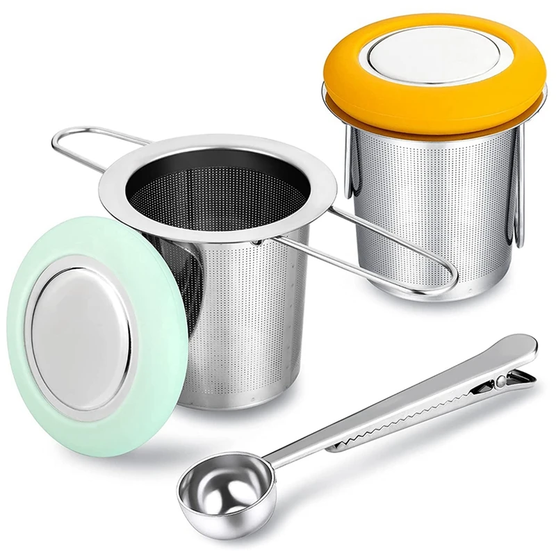 2 Pack Tea Infusers with Tea Scoop Tea Strainer with Folding Handle Tea
