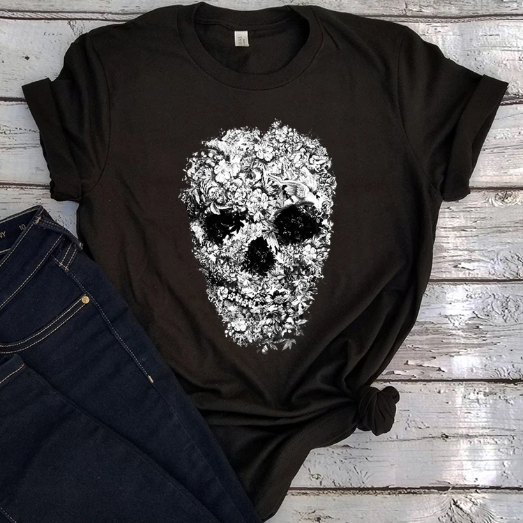 

Skull Flower Retro Floral Vintage T Shirt Men Women Unisex Graphic Tees Harajuku Tops Women Fashion Tops Vintage