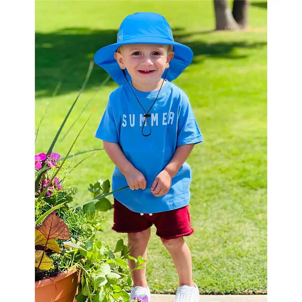 Outdoor Adjustable Breathable Beach Hat Kids Sun Hat Sun Protection Hat with Neck Flap Beach Play Hat