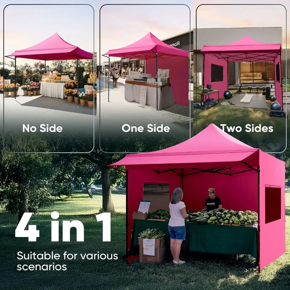 10x10 Heavy Duty Pop Up Canopy 3 Removable Sidewalls Commercial Shelter Wheeled Bag Outdoor Party Market 600D PU UPF50+, Custom 5