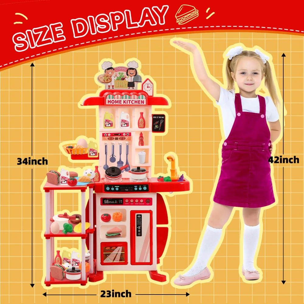 WizKidz Kids Kitchen Play Set Toys-Realistic Sounds & Light Steam Simulated Vegetable Cutting Toys for Various Holiday Gifts