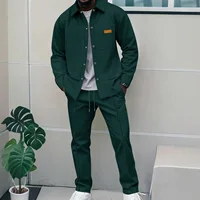 Ensemble veste à poches avec patte de couleur pure gaufrée pour hommes, tenue deux pièces élégante et décontractée, de haute qualité, printemps et automne 6