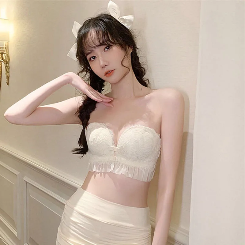 Beige Super Push Up Front Closure Bra for Small Breasts Korean